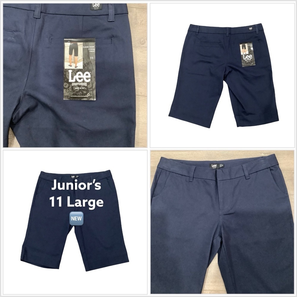 Junior's Lee Uniforms 11 Large Shorts Chino Khakis Bermuda Stretch Navy Blue NWT